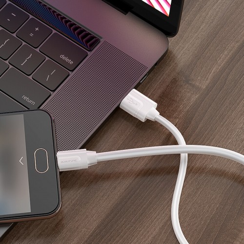 Кабель BOROFONE Micro USB Harmony silicone charging data cable BX55 |1m, 2.4A| white
