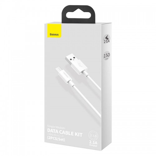 Кабель Baseus Micro USB Simple wisdom Data Cable Kit |1.5m, 2.1A| (2PCS-Set) (TZCAMZJ-02) white