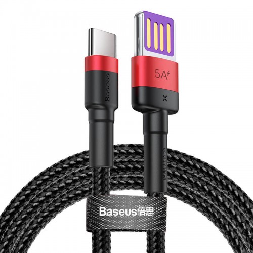 Кабель BASEUS Type-C Cafule HW Quick Charging Data Cable USB Double-sided Blind Interpolation |5A, 40W, 1M| (CATKLF-P91) black
