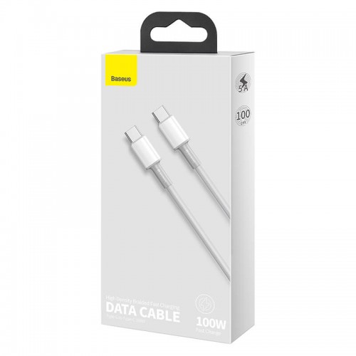 Кабель BASEUS Type-C to Type-C High Density Braided Fast Charging Data Cable |1M, 5A, 100W| (CATGD-02) white