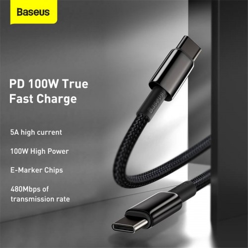 Кабель BASEUS Type-C to Type-C Tungsten Gold Fast Charging |1m, 100W, 5A| (CATWJ-01) black