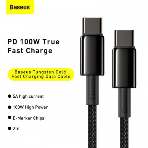 Кабель BASEUS Type-C to Type-C Tungsten Gold Fast Charging |2m, 100W, 5A| (CATWJ-A01) black
