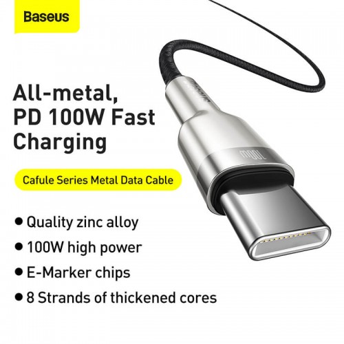 Кабель BASEUS Type-C to Type-C Cafule Series Metal Data Cable |2m, 5A, 100W, PD| (CATJK-D02) black