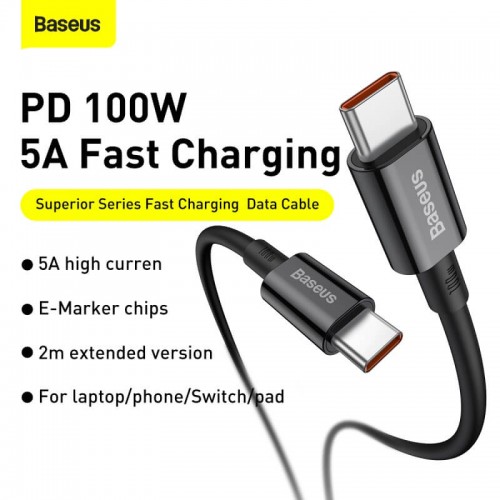 Кабель BASEUS Type-C to Type - C Superior Series Fast Charging Data Cable |1M, 5A, 100W| (CATYS-B02) black