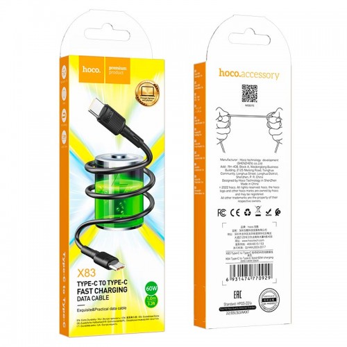 Кабель Hoco Type-C to Type-C Victory charging data cable X83 |1M, 60W, 3A| white