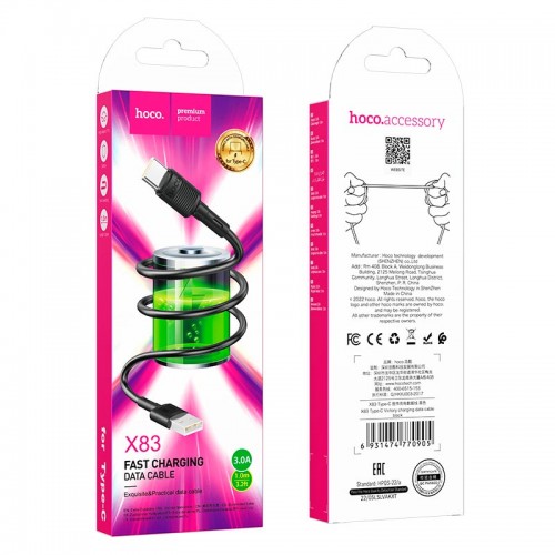 Кабель Hoco Type-C Victory charging data cable X83 |1m, 3A| black
