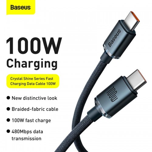 Кабель Baseus Type-C to Type-C Crystal Shine Series Fast Charging Data Cable |1.2m, 100W| black