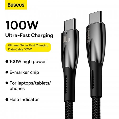 Кабель Baseus Type-C to Type-C Glimmer Series Fast Charging Data Cable |1m, 100W/5A|