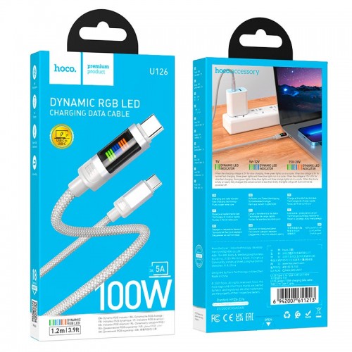 Кабель HOCO Lantern Type-C to Type-C charging data cable U126 |1.2m, 100W/5A| black