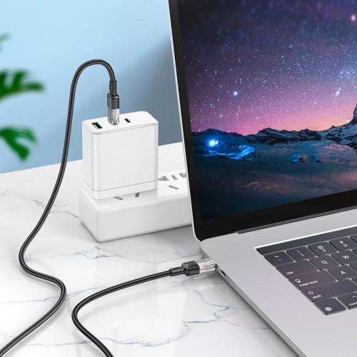 Кабель HOCO Spirit Type-C to Type-C transparent charging data cable U129 |60W/3A, 1.2M| black