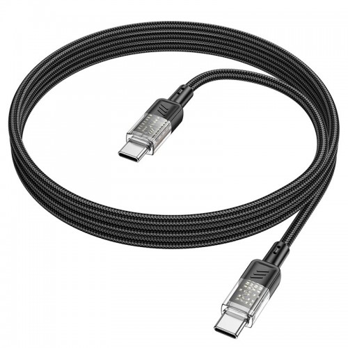 Кабель HOCO Spirit Type-C to Type-C transparent charging data cable U129 |60W/3A, 1.2M| black