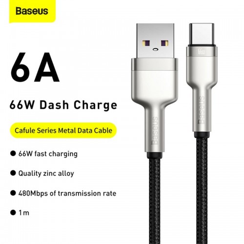 Кабель Baseus Cafule Series Metal Data Cable USB To Type-C |1m, 66W/6A| black