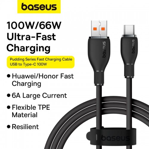 Кабель Baseus Type-C Pudding Series Fast Charging Cable |100W/6A, 1.2m| black