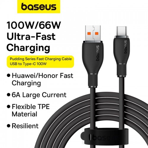 Кабель Baseus Type-C Pudding Series Fast Charging Cable|100W/6A, 2m| black