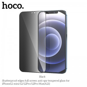 Захисне скло HOCO Shatterproof edges full screen anti-spy tempered glas для iPhone 12 Mini 5.4 "(A21) black