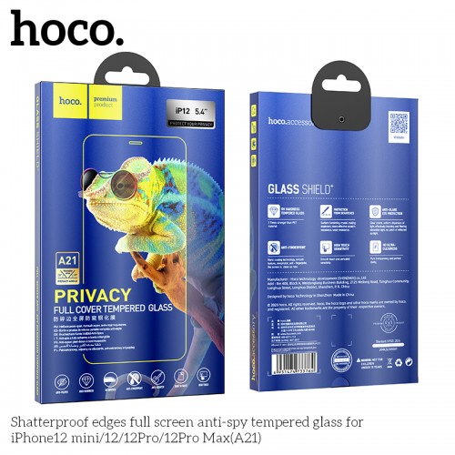 Защитное стекло HOCO Shatterproof edges full screen anti-spy tempered glas для iPhone 12 Mini 5.4" (A21)