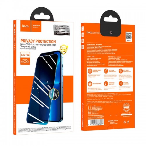 Захисне скло HOCO для iphone 14/13/13 Pro Nano 3D full screen unbreakable edge privacy protection tempered glass (A12 Pro) black