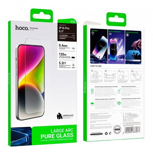 Защитное стекло HOCO для iPhone 16 Pro Corning original screen large arc edge tempered glass (A35)