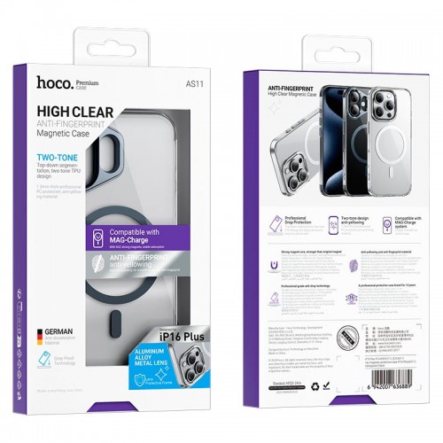 Чохол HOCO для iPhone 16 Vip magnetic protective case (AS11) transparent-black