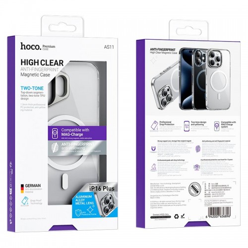 Чохол HOCO для iPhone 16 Vip magnetic protective case (AS11) transparent-black