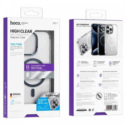 Чохол HOCO для iPhone 16 Pro Vip magnetic protective case (AS11) transparent-black