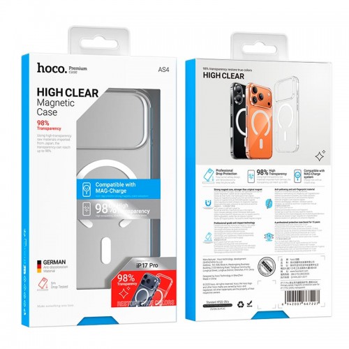 Чохол HOCO для iPhone 17 Pro Primary series magnetic protective case (AS4) transparent