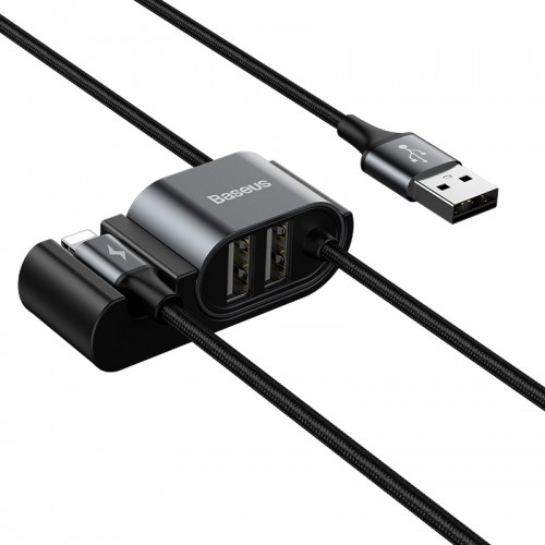 Кабель BASEUS Combo USB to Lightning / 2USB Special Data Cable for Backseat |1.5m, 3A| black