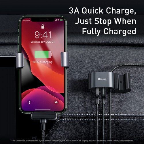 Кабель BASEUS Combo USB to Lightning / 2USB Special Data Cable for Backseat |1.5m, 3A| black