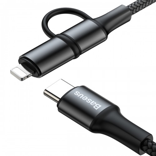 Кабель BASEUS Combo twins 2 in 1 Cable Type-C to Type-c / Lightning |1M, 60W (20V 3A) + 18W (9V 2A)| (CATLYW-H01) black