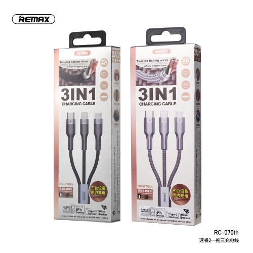 Кабель REMAX Combo Lightning / Micro USB / Type-C Sury 2 Series 3-in-1 Cable RC-070th |1.2m, 2A| black