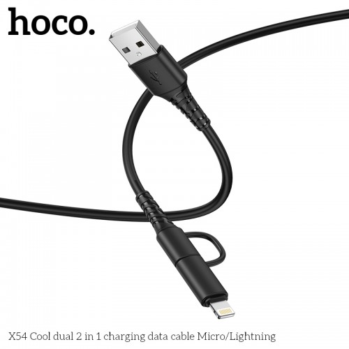 Кабель Hoco Combo Micro USB / Lightning Cool dual 2 in 1 charging data cable X54 |1M, 2.4A| black