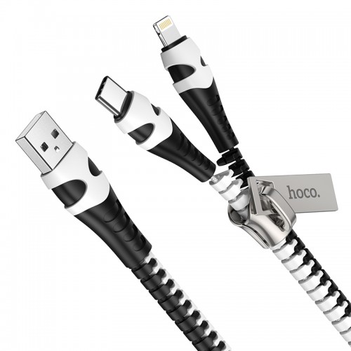Кабель Hoco Combo 2 in 1 Lightning / Type-C Zipper charging cable U97 |0.96M, 2.4A| black-white