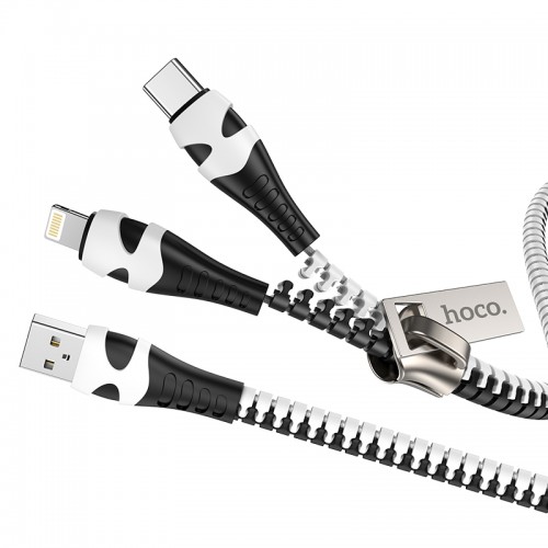 Кабель Hoco Combo 2 in 1 Lightning / Type-C Zipper charging cable U97 |0.96M, 2.4A| black-white