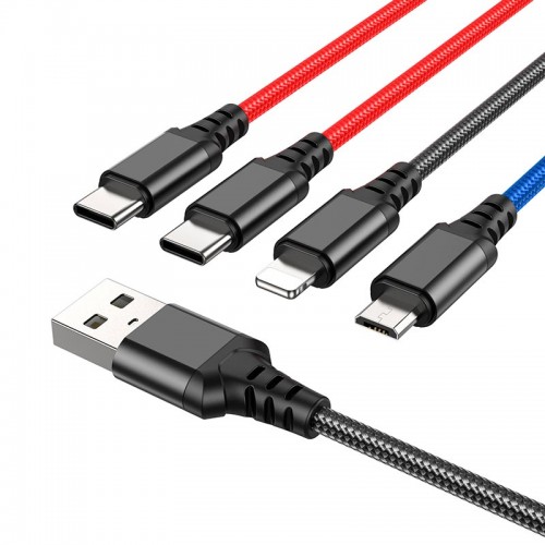Кабель Hoco Combo 4-in-1 2type-C+Lightning + Micro USB Super charging cable X76 |1M, 2A| black