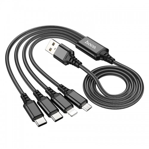 Кабель Hoco Combo 4-in-1 2type-C+Lightning + Micro USB Super charging cable X76 |1M, 2A| black
