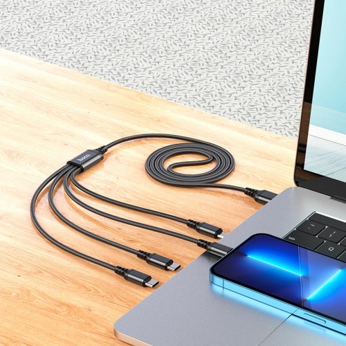 Кабель Hoco Combo 4-in-1 2type-C+Lightning + Micro USB Super charging cable X76 |1M, 2A| black