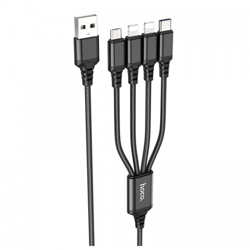 Кабель Hoco Combo 4-in-1 2lightning + Type-C + Micro USB Super charging cable X76 |1M, 2A| black
