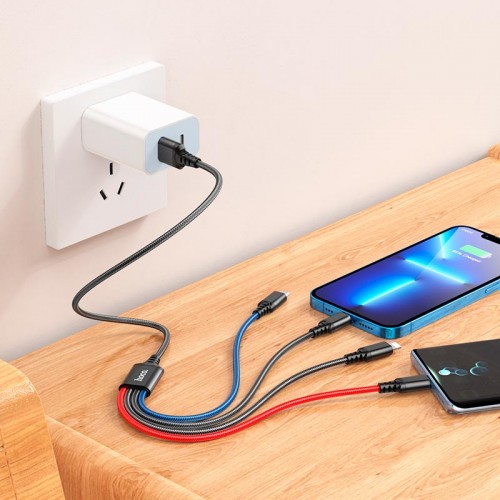 Кабель Hoco Combo 4-in-1 2lightning + Type-C + Micro USB Super charging cable X76 |1M, 2A| black