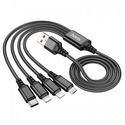 Кабель Hoco Combo 4-in-1 2lightning + Type-C + Micro USB Super charging cable X76 |1M, 2A| black