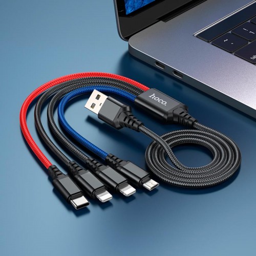 Кабель Hoco Combo 4-in-1 2lightning + Type-C + Micro USB Super charging cable X76 |1M, 2A| black