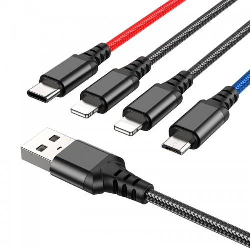 Кабель Hoco Combo 4-in-1 2lightning + Type-C + Micro USB Super charging cable X76 |1M, 2A| black