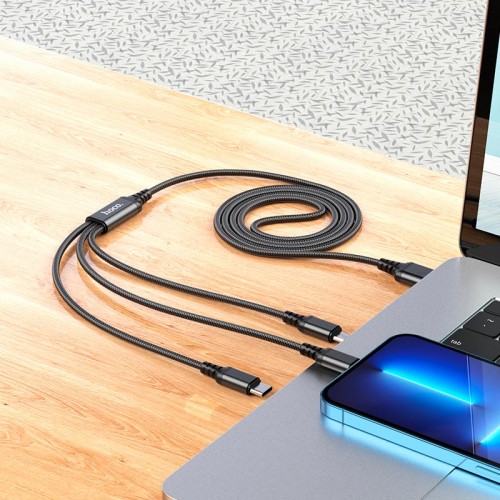 Кабель Combo HOCO Lightning/Type-C/Micro USB 3-in-1 Super charging cable X76 |1m, 2A|