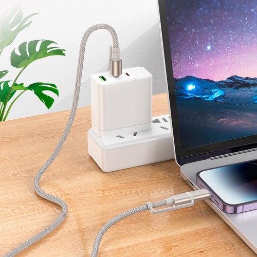 Кабель Hoco All-in-one charging data cable c / iP to C / LED light U138 |1.2m, PD27/60W| black