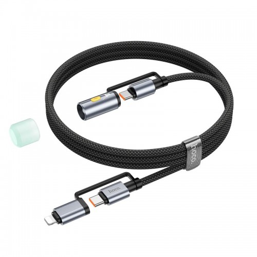 Кабель Hoco All-in-one charging data cable c / iP to C / LED light U138 |1.2m, PD27/60W| black