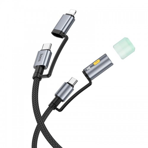 Кабель Hoco All-in-one charging data cable c / iP to C / LED light U138 |1.2m, PD27/60W| black
