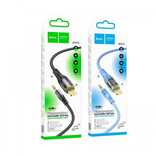 Кабель HOCO 3.5mm to lightning Transparent Discovery Edition Digital audio conversion cable UPA25 |1M|