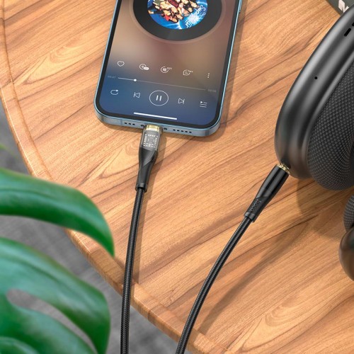 Кабель HOCO 3.5mm to lightning Transparent Discovery Edition Digital audio conversion cable UPA25 |1M|