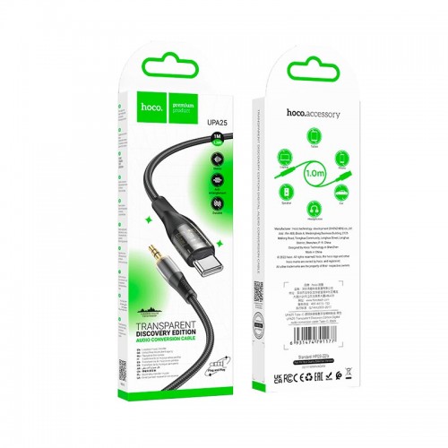 Кабель HOCO 3.5 mm to Type-C Transparent Discovery Edition Digital audio conversion cable UPA25 |1M| blue