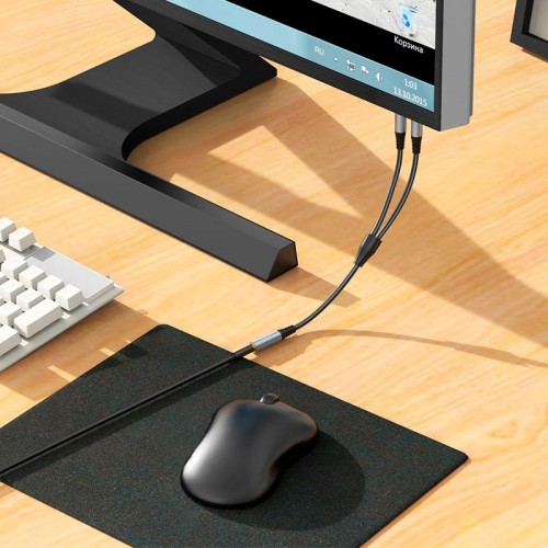 Кабель HOCO 2-in-1 3.5 headset audio adapter Cable UPA21 (female to 2male) |0.25M| black