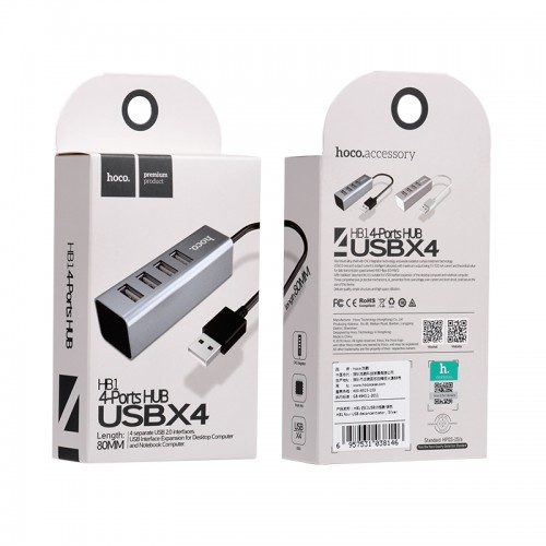 HUB адаптер HOCO USB Line machine HB1 |4USB| grey